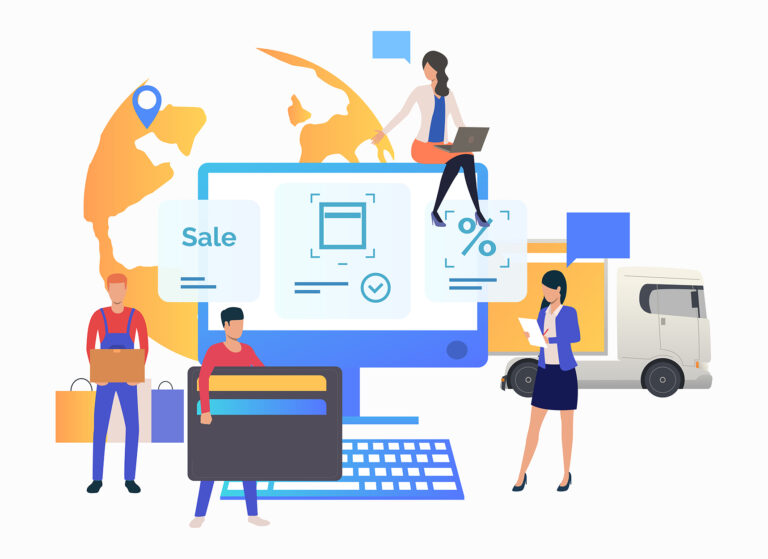 Team of online store working with customer